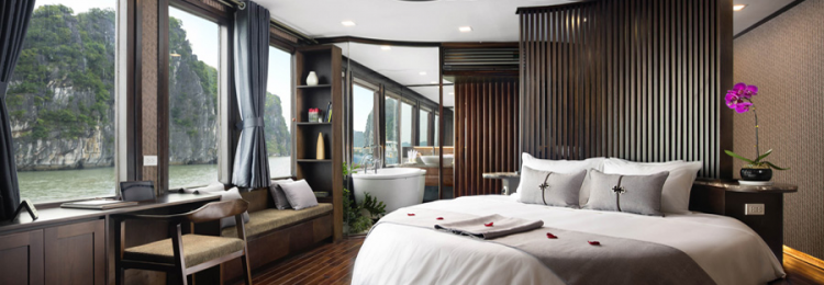 Private Balcony-Orchid Cruises Halong Bay- 蘭ヘクタールベイ